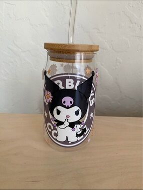Kuromi Starbucks Style Glass Cup with Straw